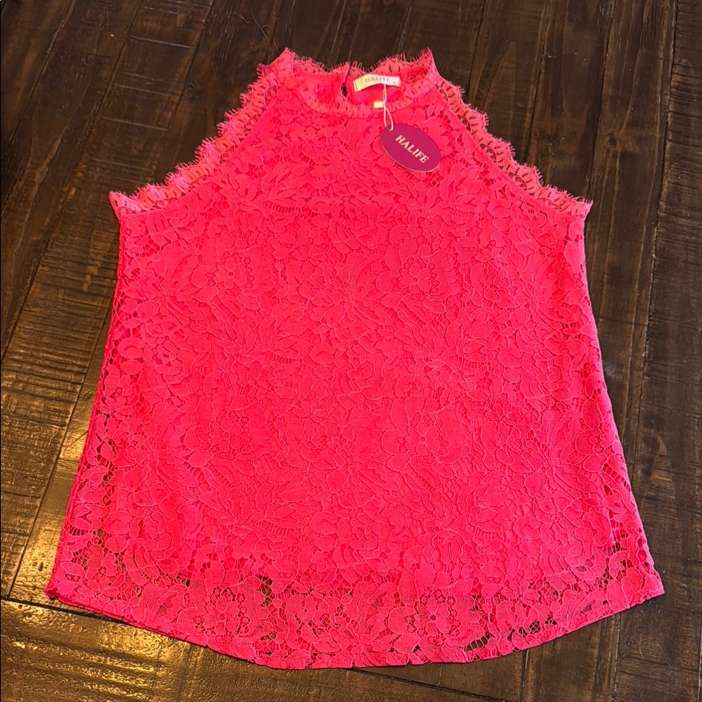 Alife Pink Lace Blouse with High Neckline